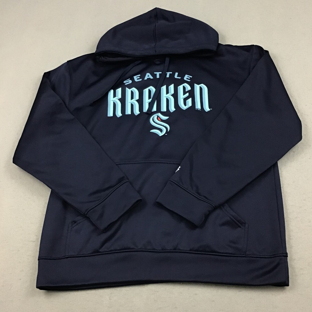 Seattle Kraken Hoodie Men Large Blue Solid Champion Pullover Pockets NHL L